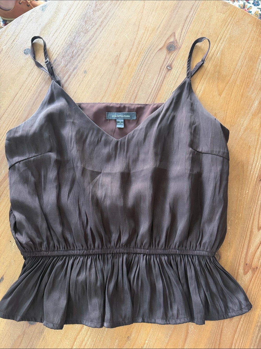 Grade & Gather Brown Silky Peplum Tank Top